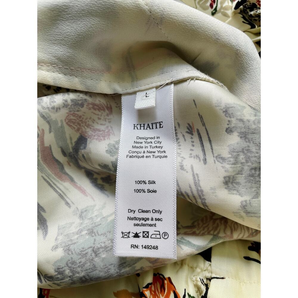 Khaite Phoebe Tiger Toile Pants Ivory Silk Wide Leg Ankle Drawstring Size L - Picture 9 of 11